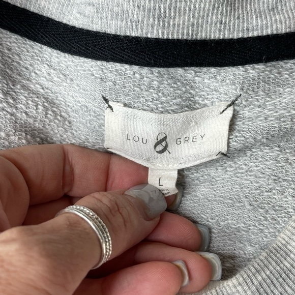 Lou and grey cozy striped cotton terry sweatshirt grey sleeves crew neckline L - Picture 9 of 12